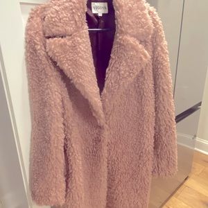Mauve fuzzy faux long coat